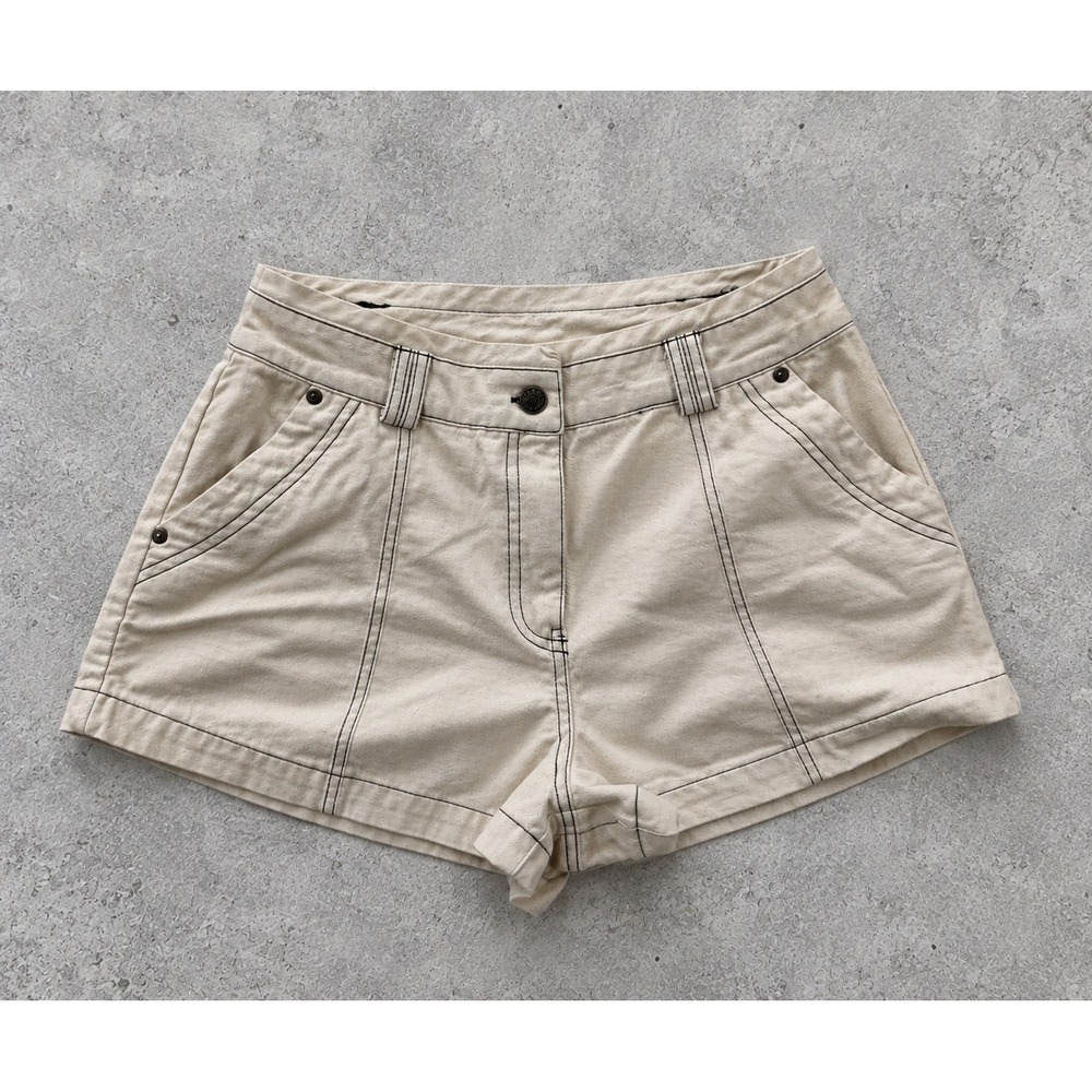 Whiteroom + Cactus High Waisted Ecru Contrast Stitch Utility Shorts M Neutral